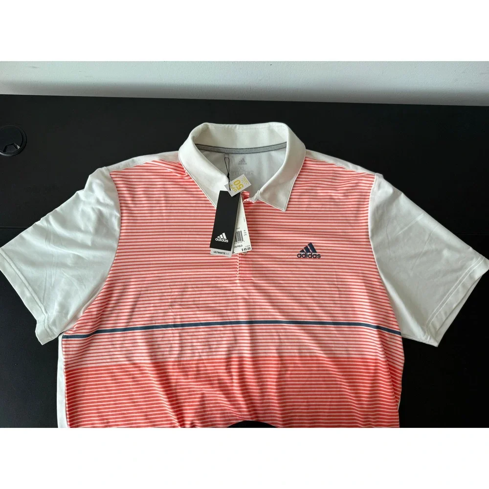 Adidas Mens Ultimate365 Colorblock Golf Polo Orange White Striped XL New NWT